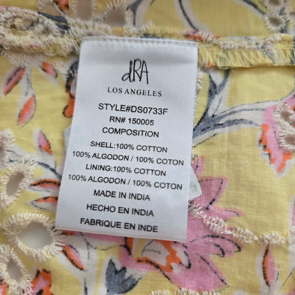 dRA Los Angeles Yara Yellow Floral Eyelet Mini Dress Cotton Sun Dress XS Boho - Picture 16 of 16